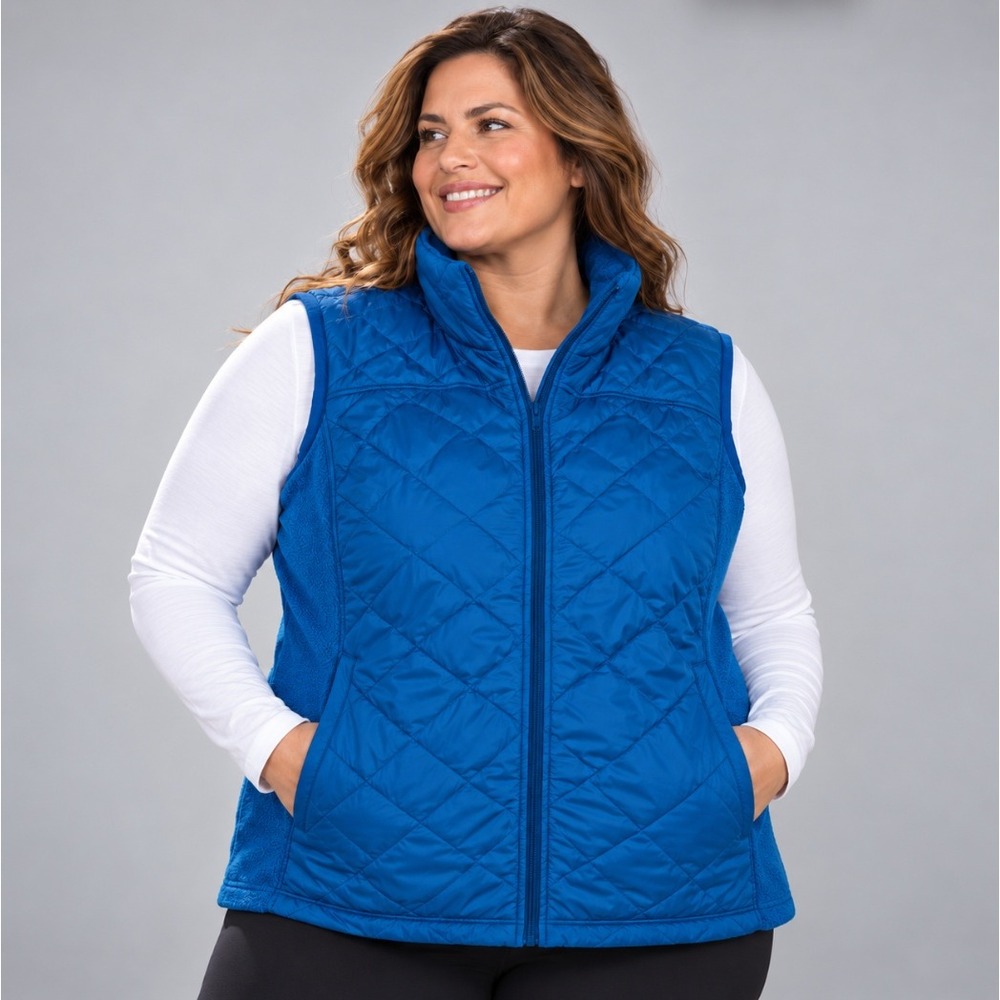 Columbia Womens Blue Quilted Fleece Mix Full Zip Insulated Vest Plus Size 3X